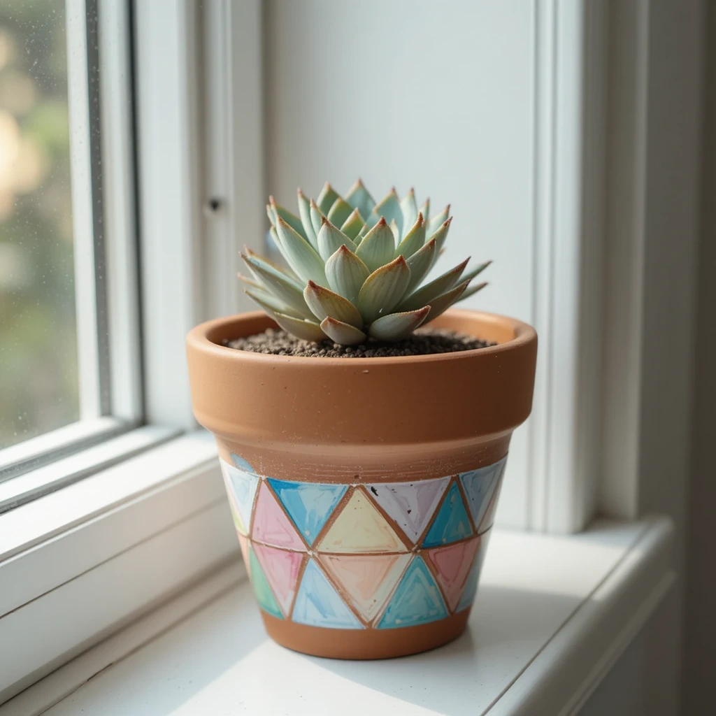 Painted Plant Pot with Succulent