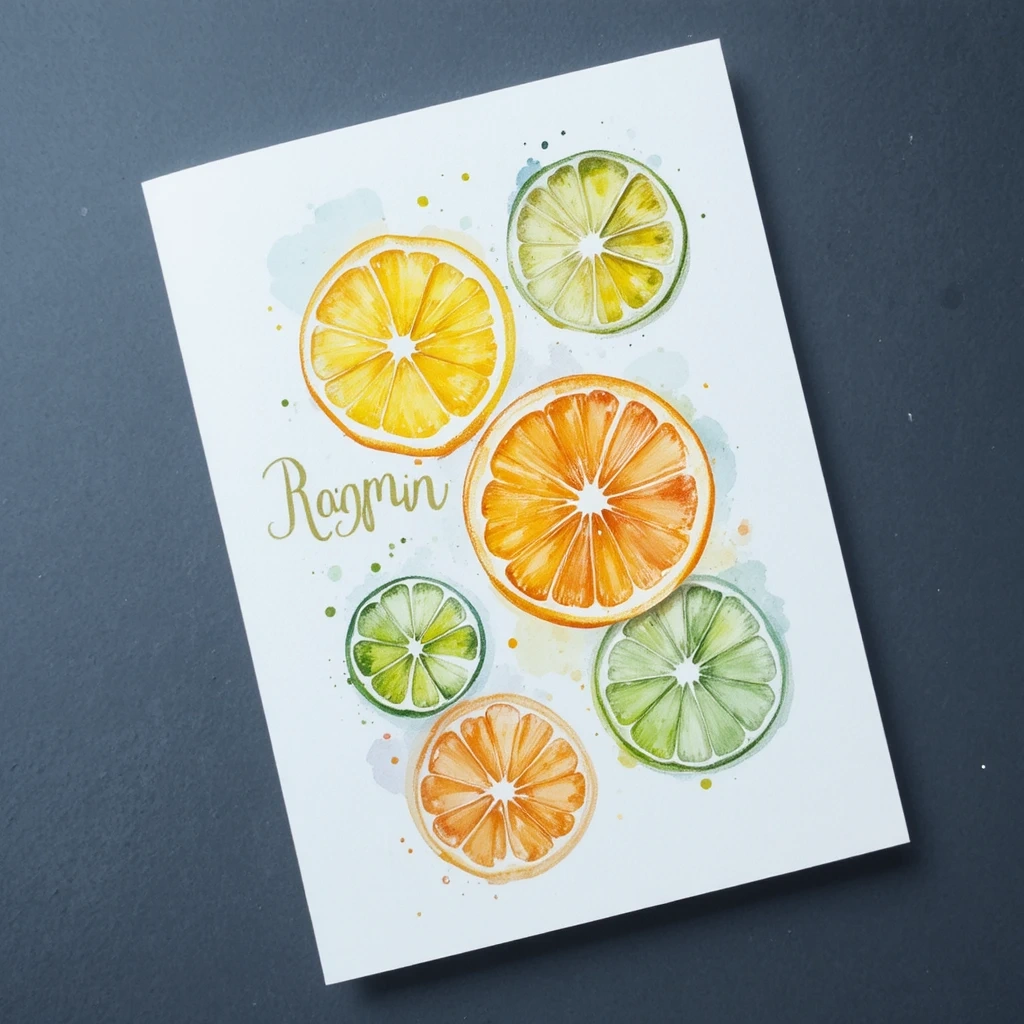 Watercolor Citrus Slices Card