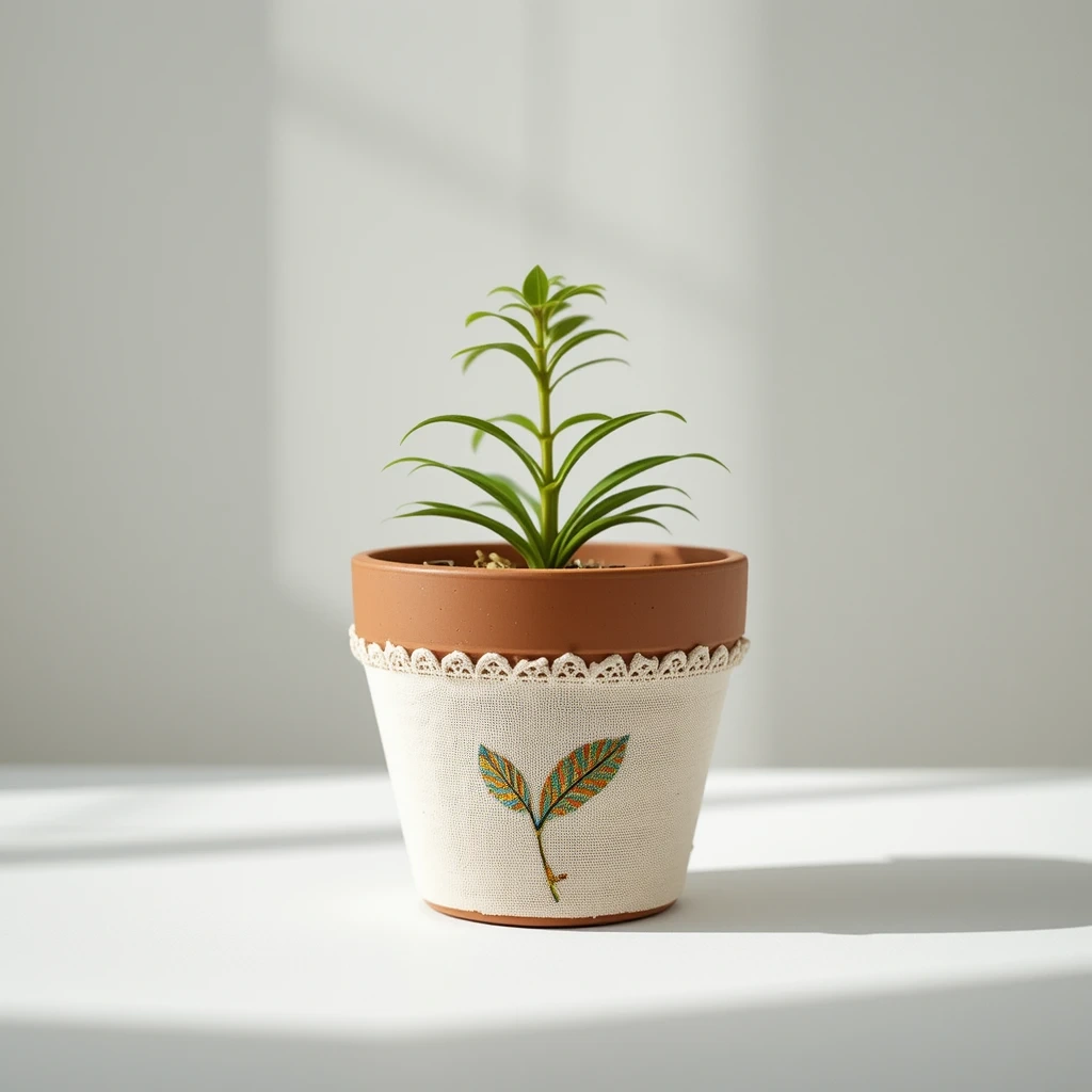 Embroidered Plant Pot Wrap